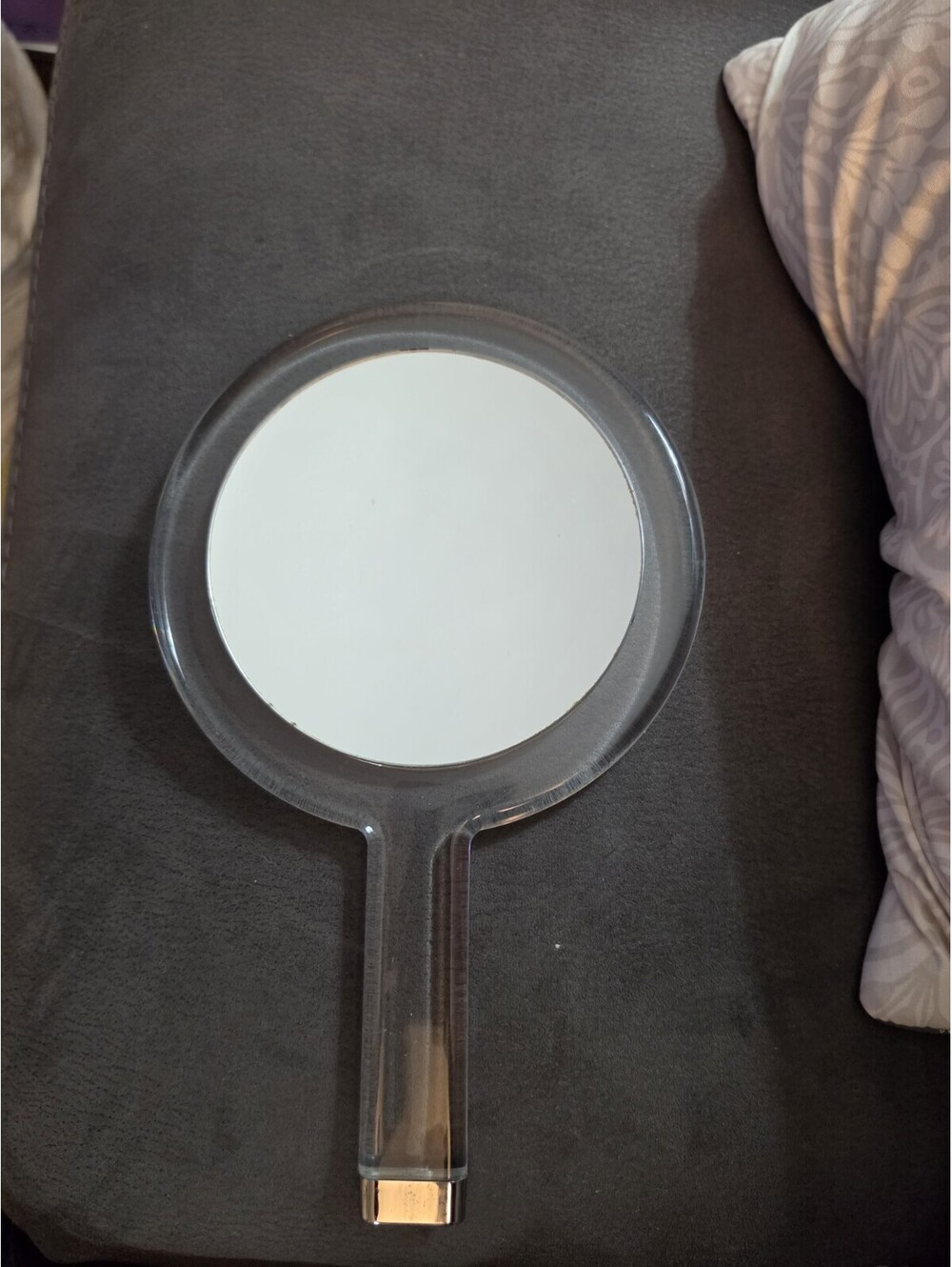 Vintage 50s Clear Lucite Acrylic Double Sided  Boudoir Vanity Mirror.silver Tip